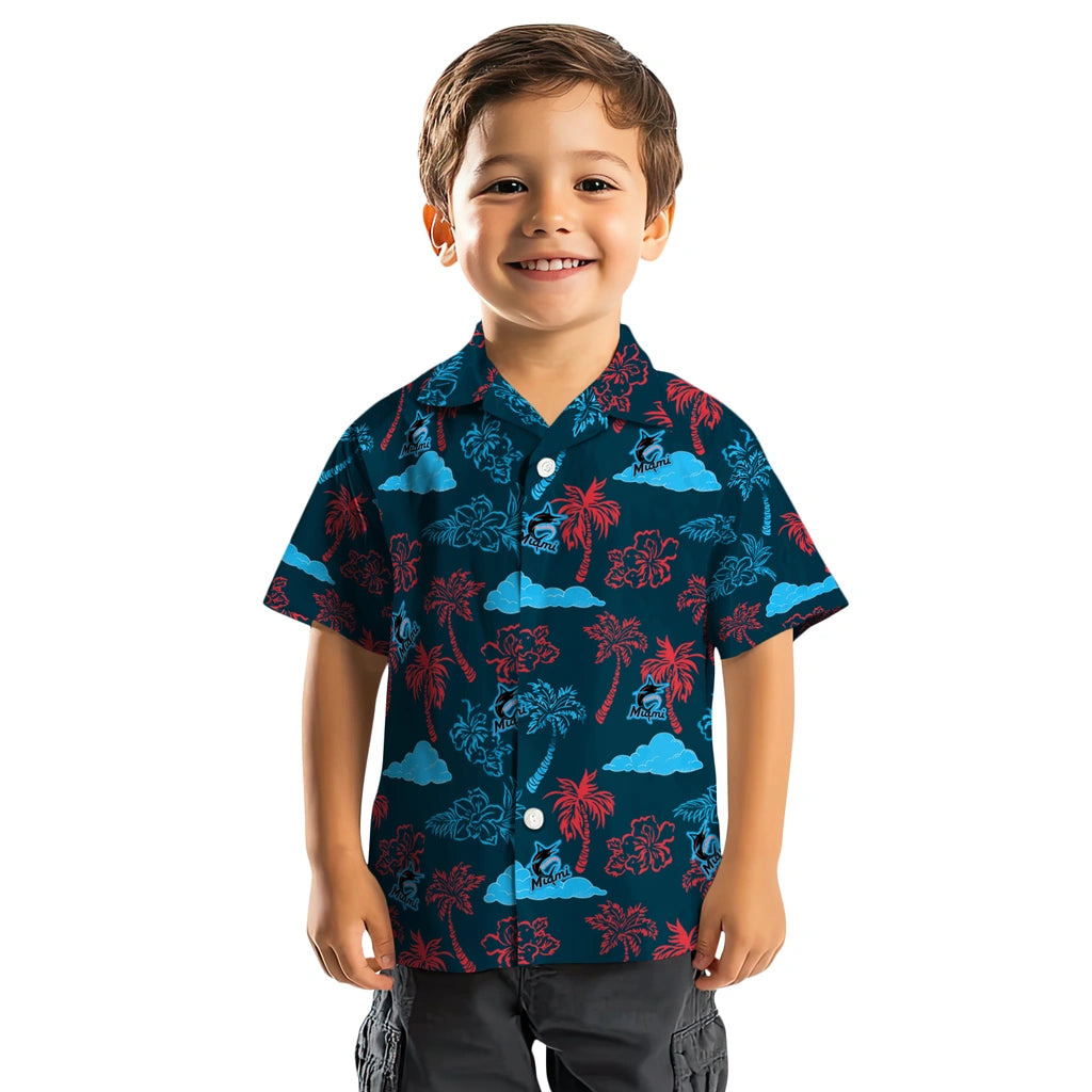 Miami Marlins Hawaiian Shirt - Palm And Clouds | Hula Hawaiian Shirts