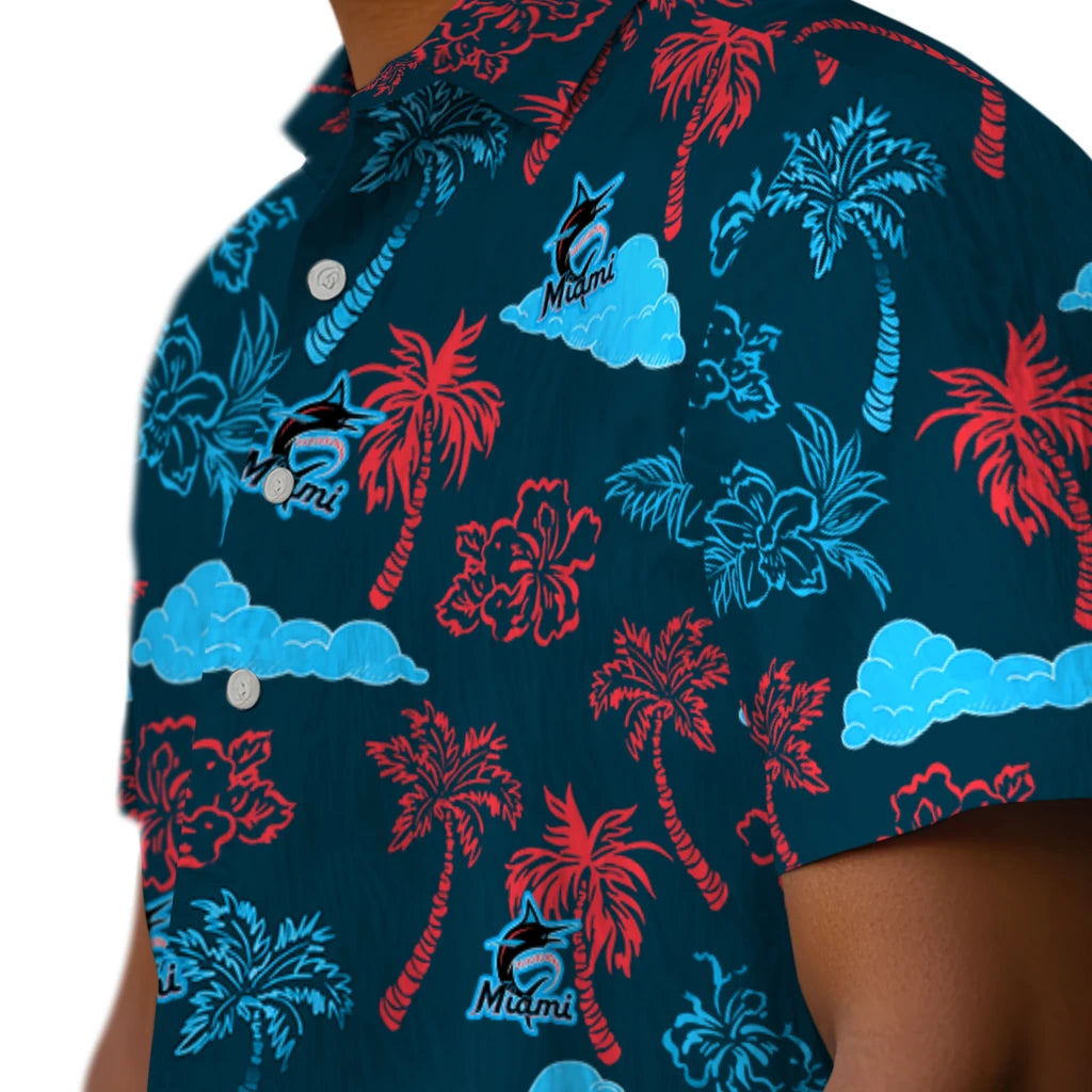 Miami Marlins Hawaiian Shirt - Palm And Clouds | Hula Hawaiian Shirts
