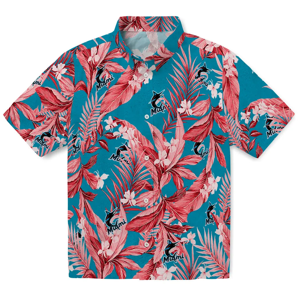 Miami Marlins Hawaiian Shirt - Palm Leaves | Hula Hawaiian Shirts