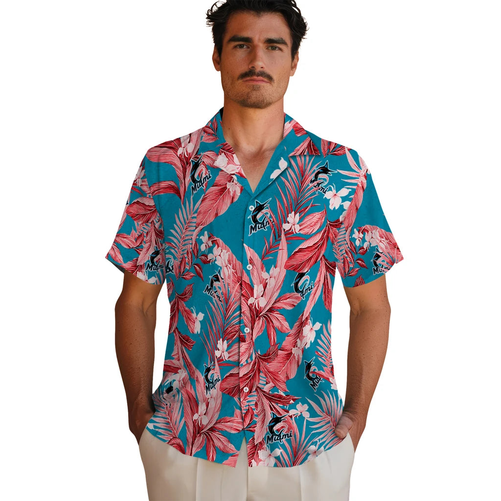 Miami Marlins Hawaiian Shirt - Palm Leaves | Hula Hawaiian Shirts