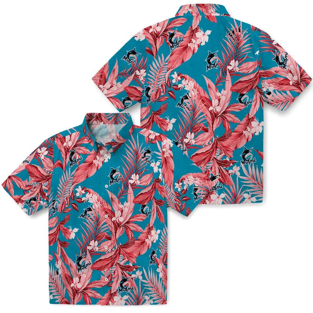 Miami Marlins Hawaiian Shirt - Palm Leaves | Hula Hawaiian Shirts