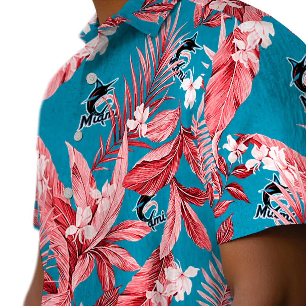 Miami Marlins Hawaiian Shirt - Palm Leaves | Hula Hawaiian Shirts