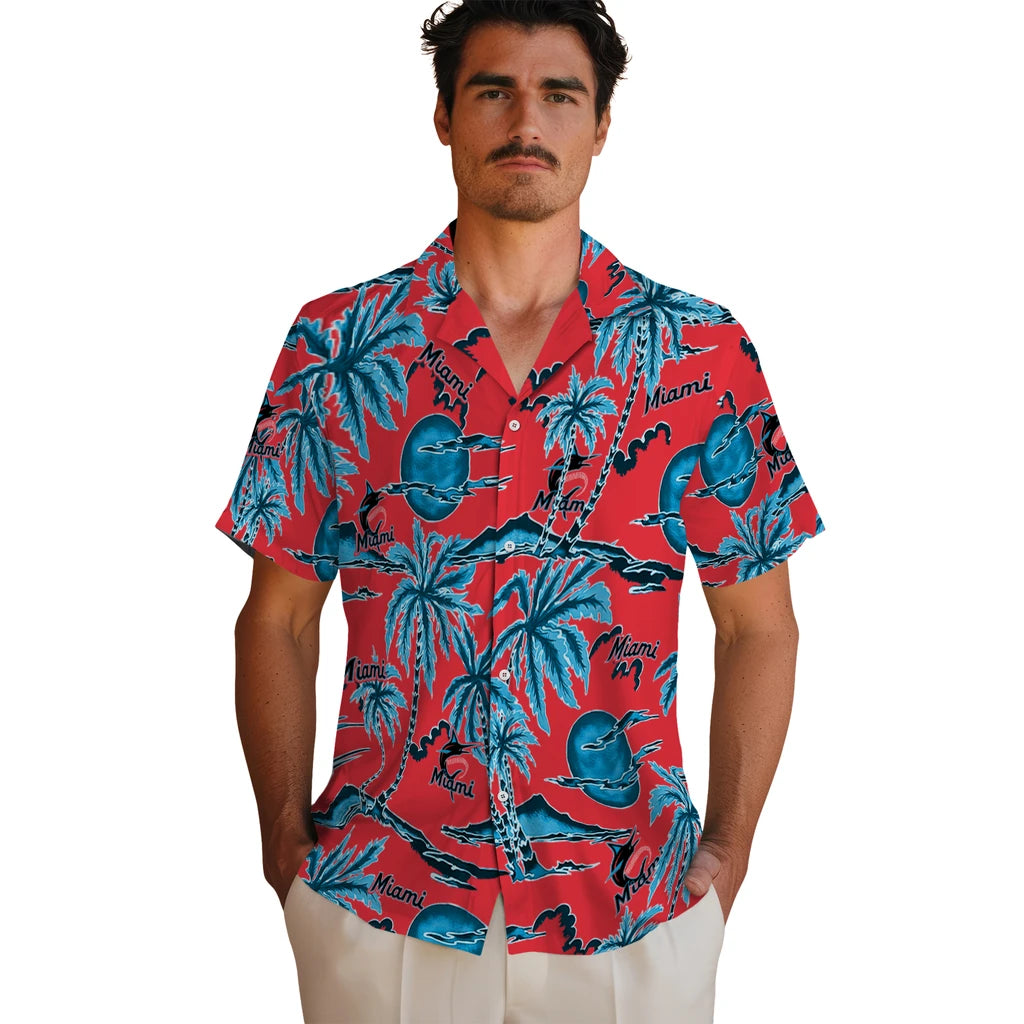 Miami Marlins Hawaiian Shirt - Palm Sunset | Hula Hawaiian Shirts