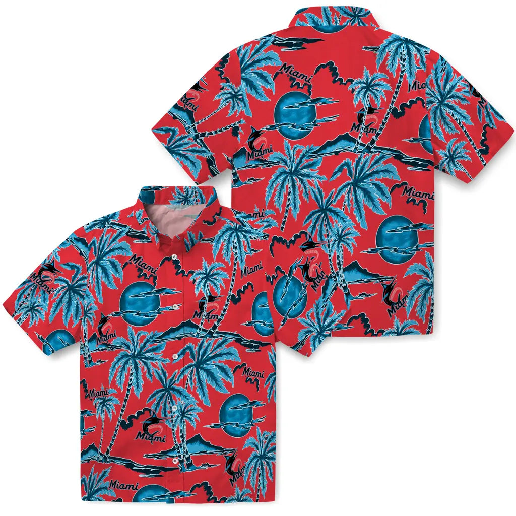Miami Marlins Hawaiian Shirt - Palm Sunset | Hula Hawaiian Shirts