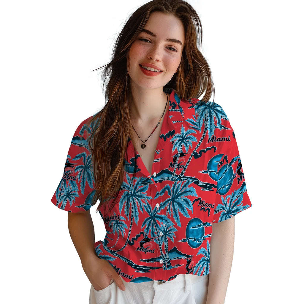 Miami Marlins Hawaiian Shirt - Palm Sunset | Hula Hawaiian Shirts