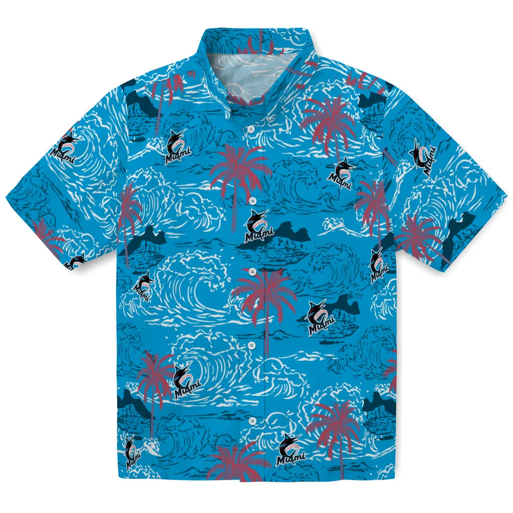 Miami Marlins Hawaiian Shirt - Wave Palm | Hula Hawaiian Shirts