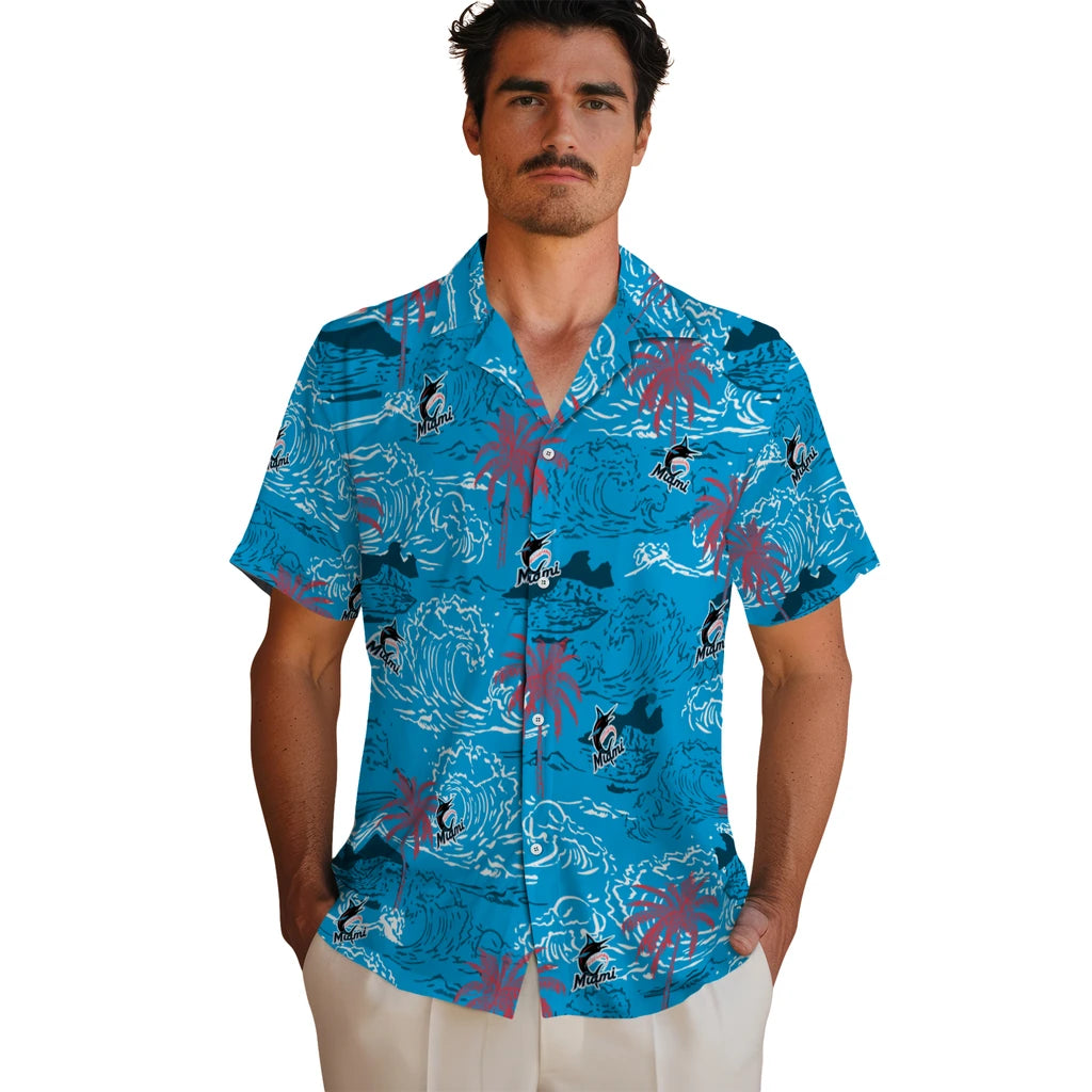 Miami Marlins Hawaiian Shirt - Wave Palm | Hula Hawaiian Shirts