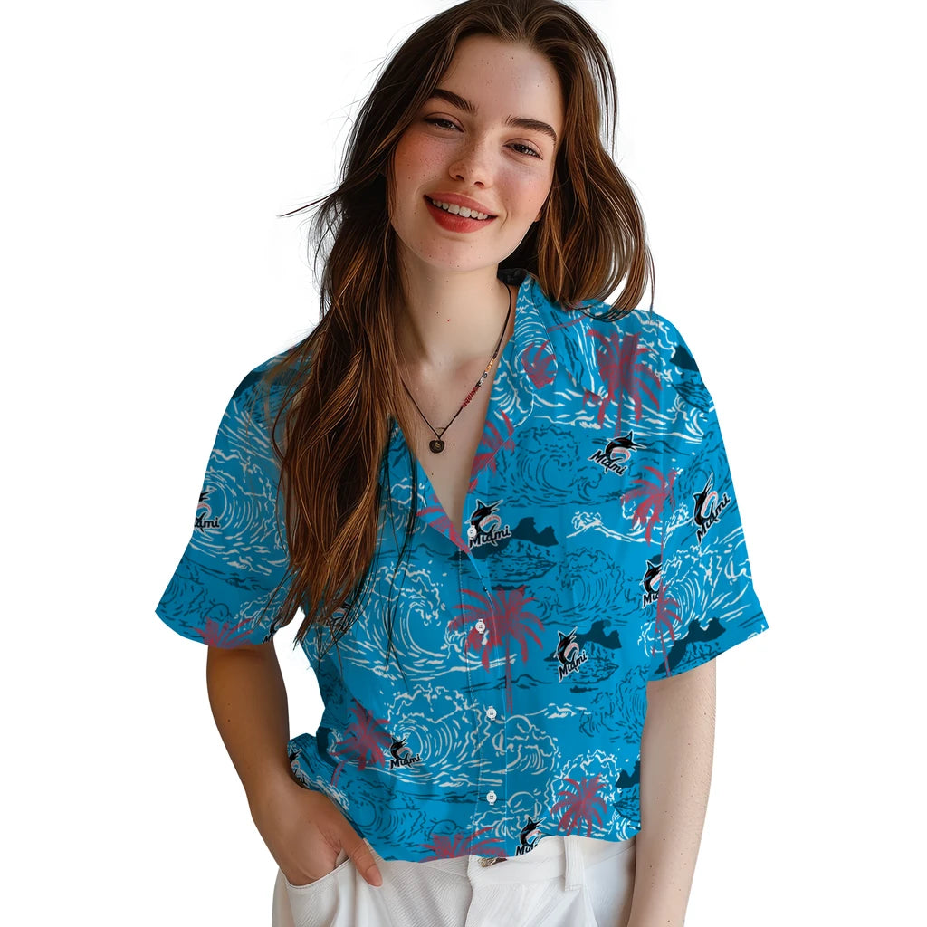 Miami Marlins Hawaiian Shirt - Wave Palm | Hula Hawaiian Shirts
