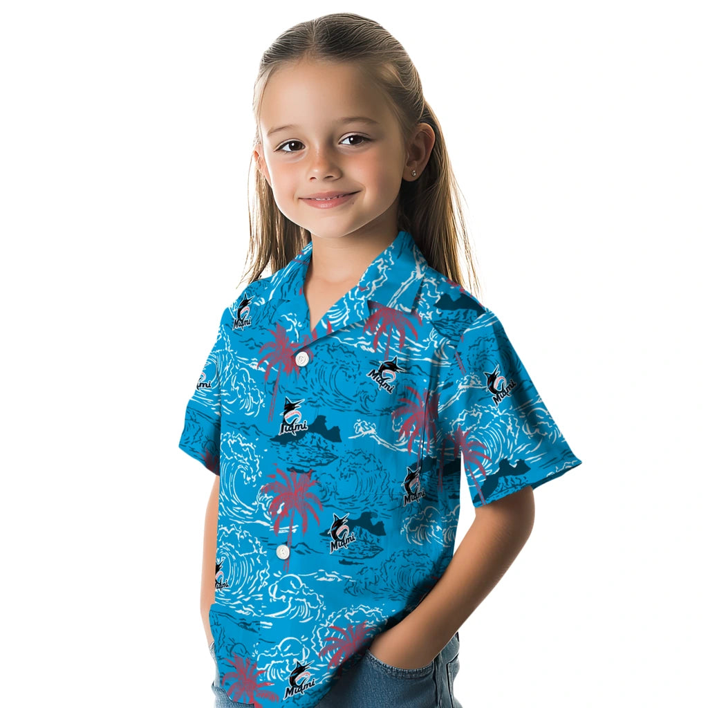 Miami Marlins Hawaiian Shirt - Wave Palm | Hula Hawaiian Shirts