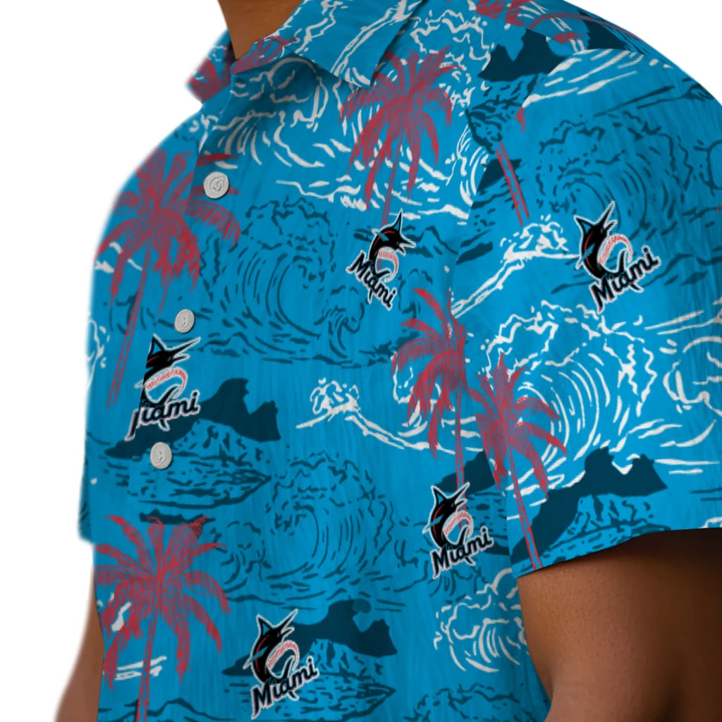Miami Marlins Hawaiian Shirt - Wave Palm | Hula Hawaiian Shirts