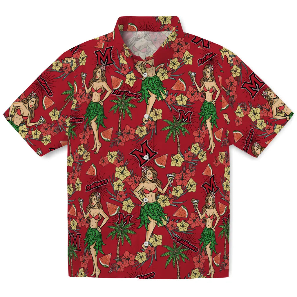 Miami RedHawks Hawaiian Shirt - Hawaiian Girls Design | Hula Hawaiian Shirts