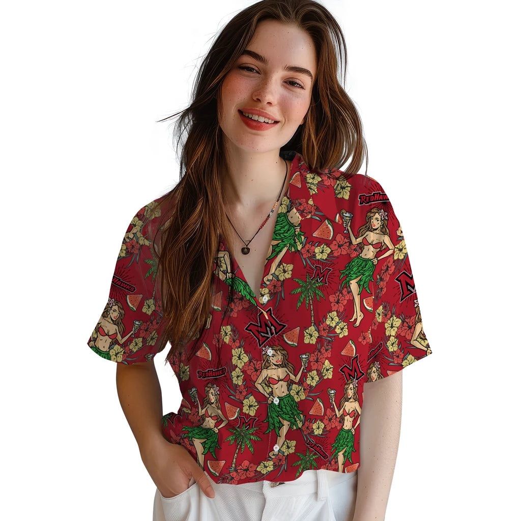 Miami RedHawks Hawaiian Shirt - Hawaiian Girls Design | Hula Hawaiian Shirts
