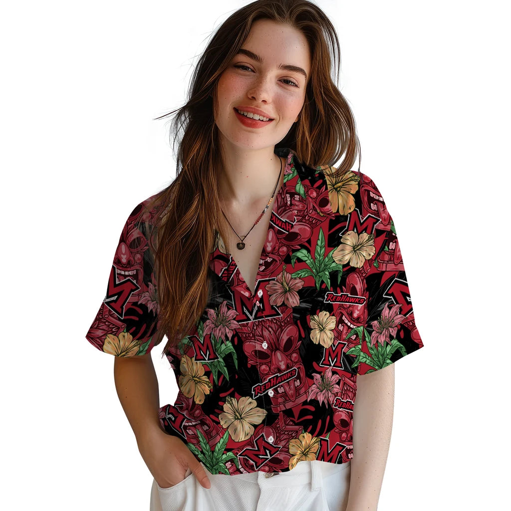 Miami RedHawks Hawaiian Shirt - Hibiscus Tiki Jungle | Hula Hawaiian Shirts