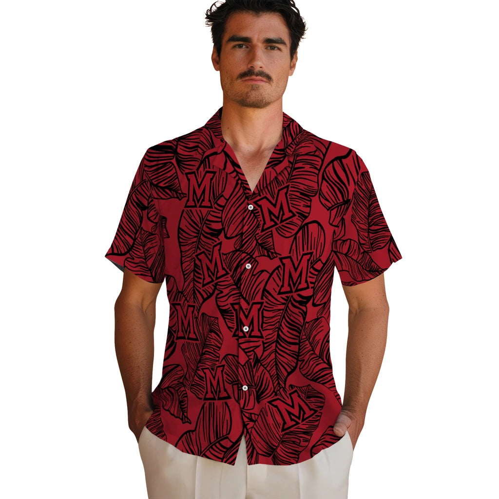 Miami RedHawks Hawaiian Shirt - Leaf Outline | Hula Hawaiian Shirts