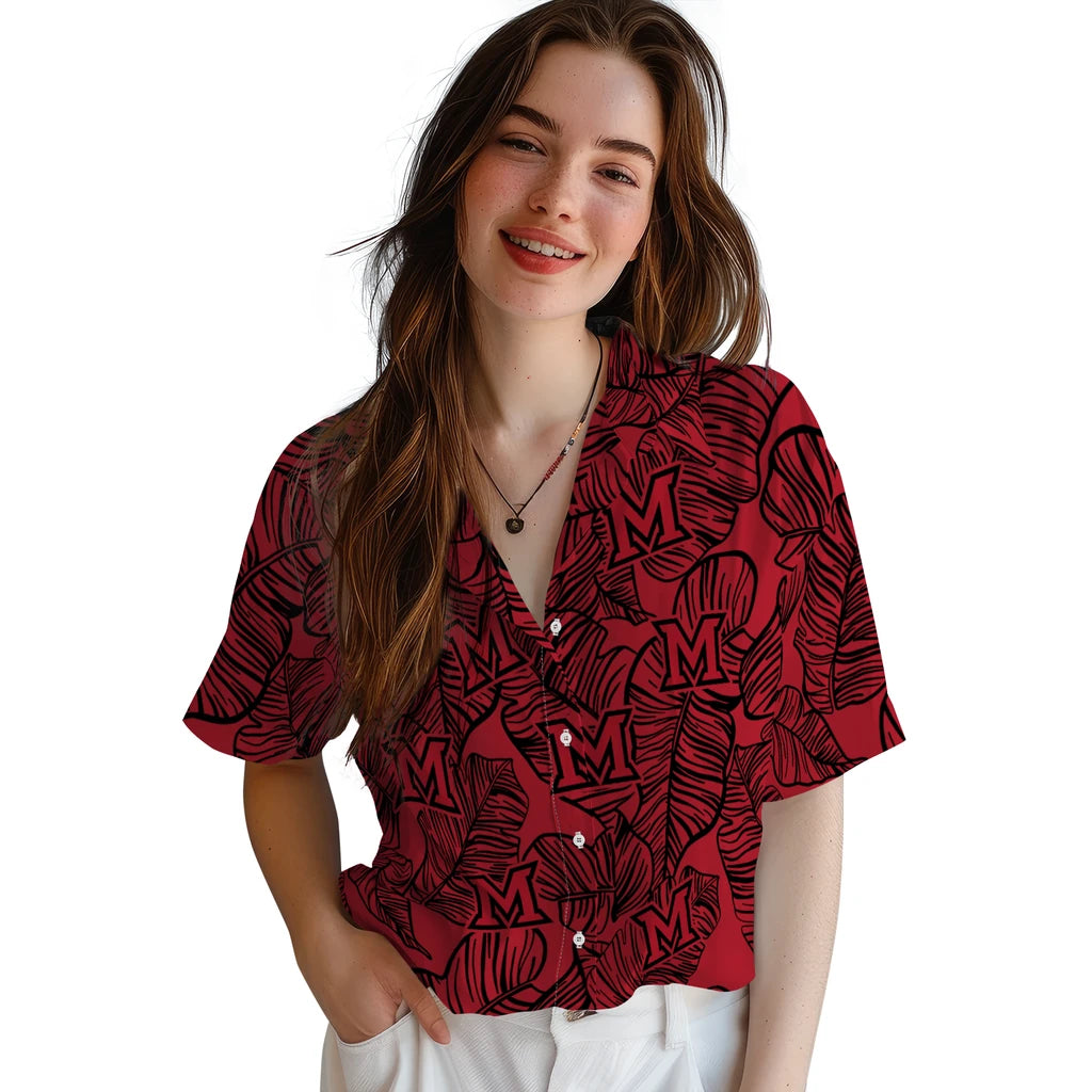 Miami RedHawks Hawaiian Shirt - Leaf Outline | Hula Hawaiian Shirts