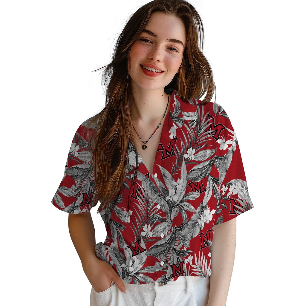 Miami RedHawks Hawaiian Shirt - Palm Leaves | Hula Hawaiian Shirts