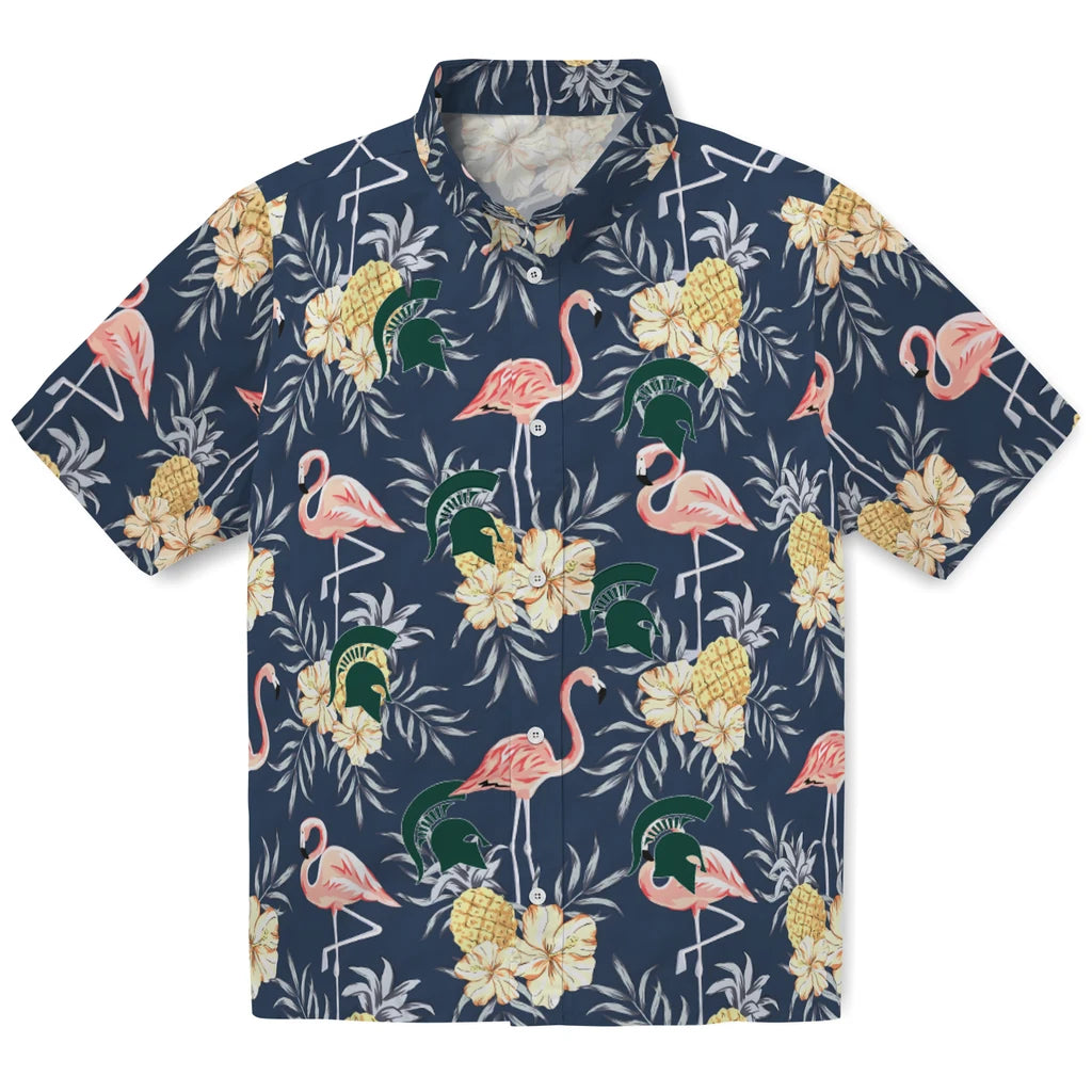 Michigan State Spartans Hawaiian Shirt - Flamingo Hibiscus | Hula Hawaiian Shirts