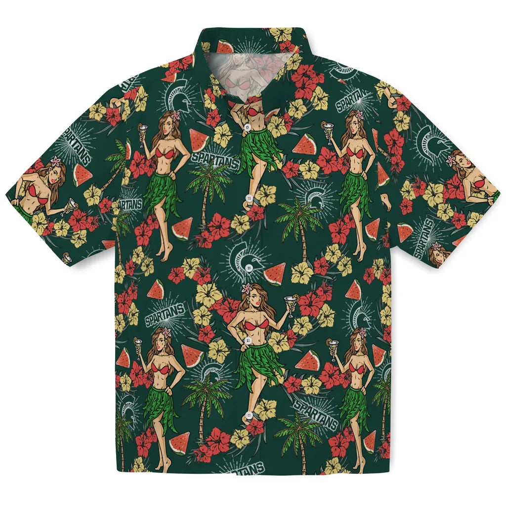 Michigan State Spartans Hawaiian Shirt - Hawaiian Girls Design | Hula Hawaiian Shirts