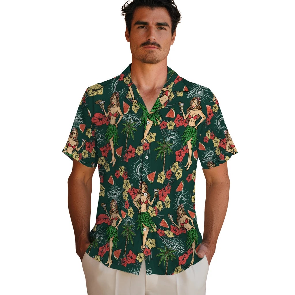 Michigan State Spartans Hawaiian Shirt - Hawaiian Girls Design | Hula Hawaiian Shirts