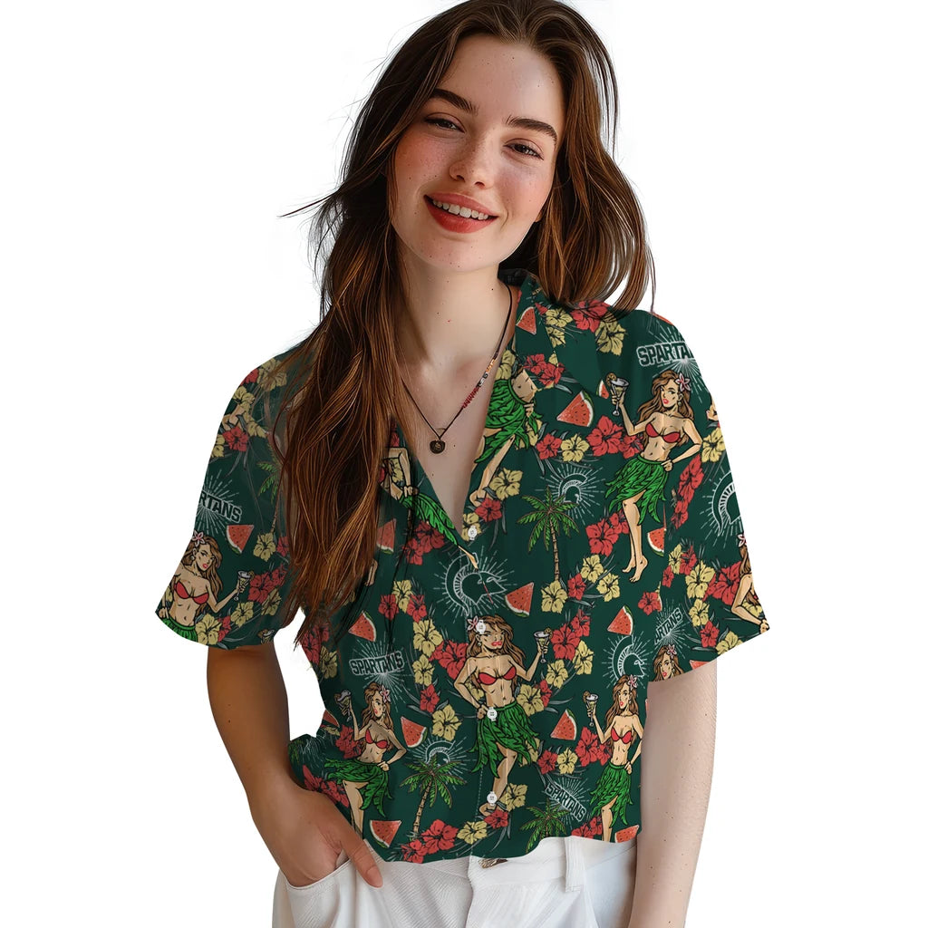 Michigan State Spartans Hawaiian Shirt - Hawaiian Girls Design | Hula Hawaiian Shirts