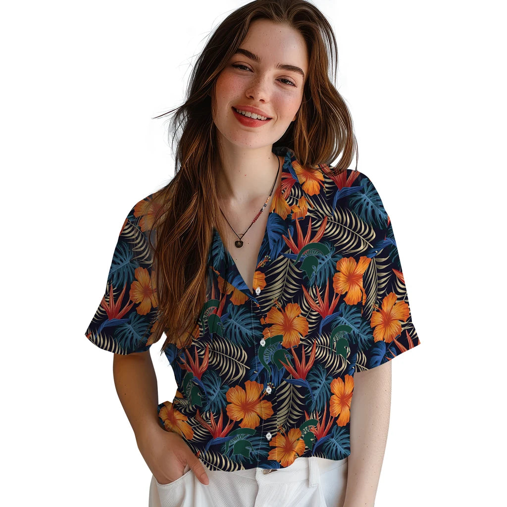 Michigan State Spartans Hawaiian Shirt - Hibiscus Foliage | Hula Hawaiian Shirts