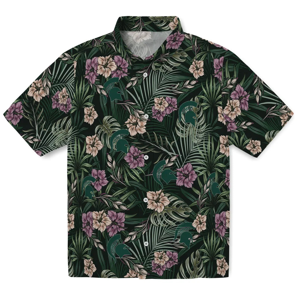 Michigan State Spartans Hawaiian Shirt - Hibiscus Leaves Pattern | Hula Hawaiian Shirts