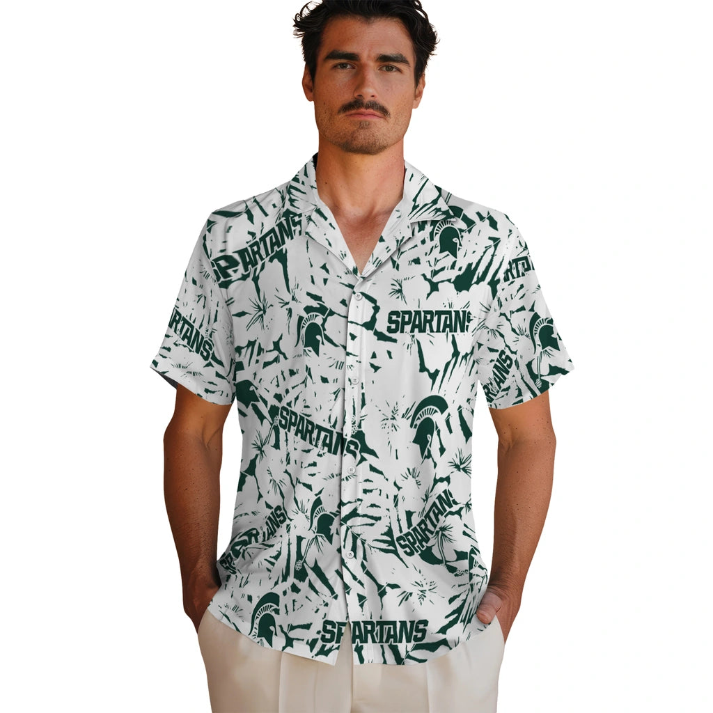 Michigan State Spartans Hawaiian Shirt - Hibiscus Overlay | Hula Hawaiian Shirts