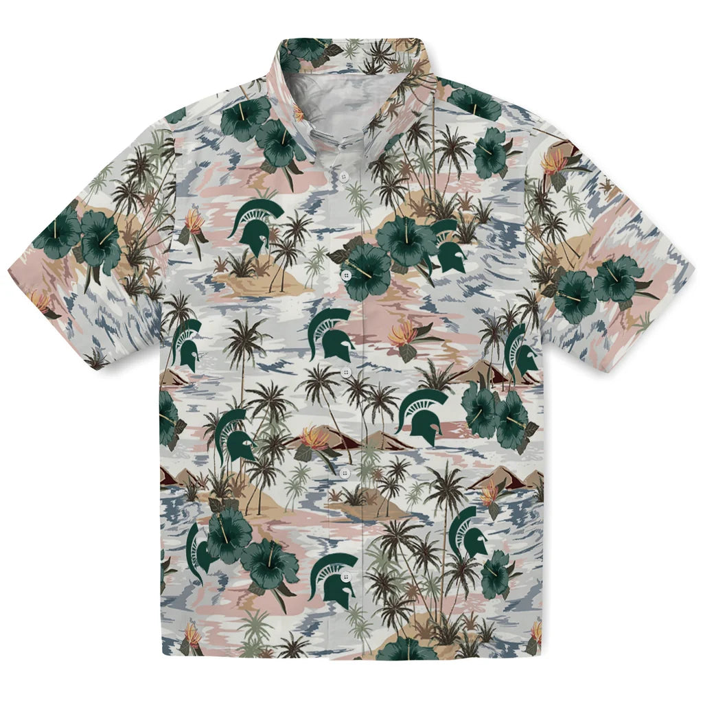 Michigan State Spartans Hawaiian Shirt - Hibiscus Seaside | Hula Hawaiian Shirts