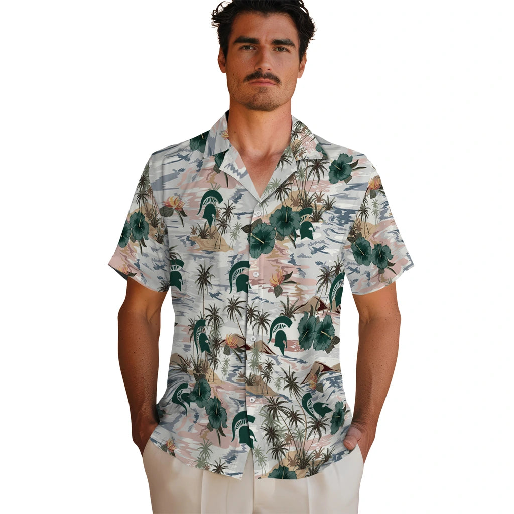 Michigan State Spartans Hawaiian Shirt - Hibiscus Seaside | Hula Hawaiian Shirts