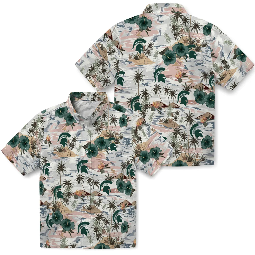 Michigan State Spartans Hawaiian Shirt - Hibiscus Seaside | Hula Hawaiian Shirts