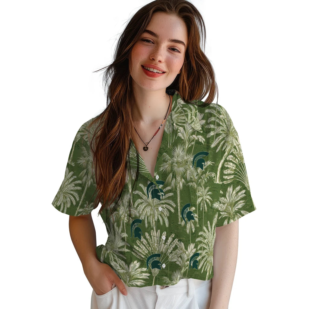 Michigan State Spartans Hawaiian Shirt - Vintage Palm Tree | Hula Hawaiian Shirts