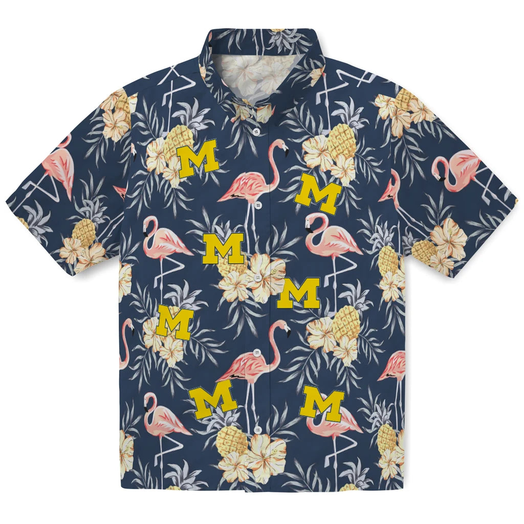 Michigan Wolverines Hawaiian Shirt - Flamingo Hibiscus | Hula Hawaiian Shirts