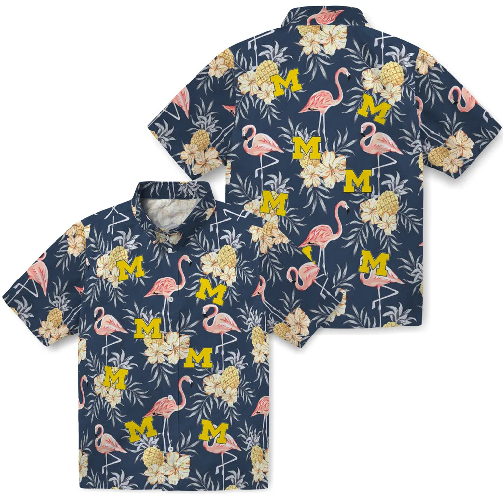Michigan Wolverines Hawaiian Shirt - Flamingo Hibiscus | Hula Hawaiian Shirts