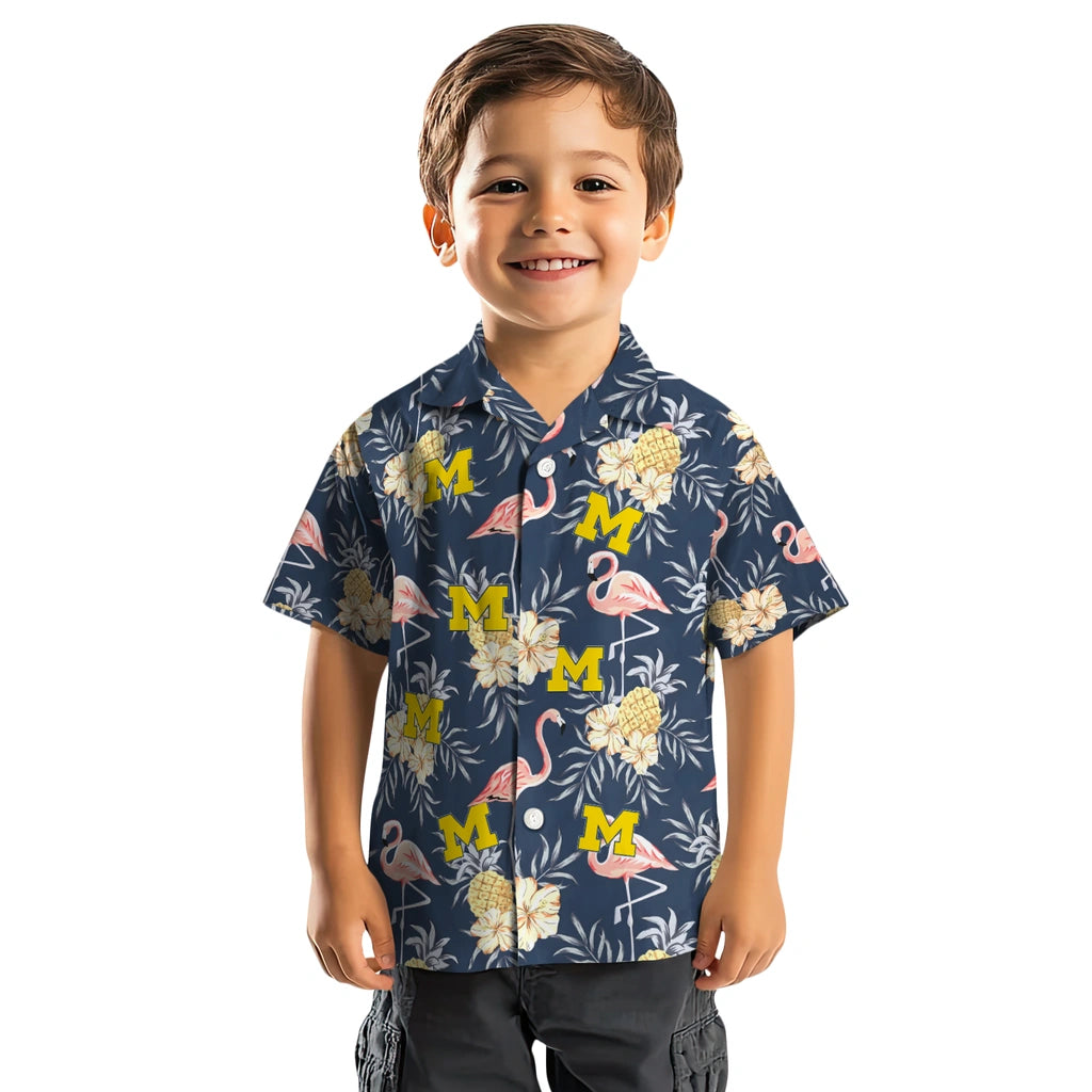 Michigan Wolverines Hawaiian Shirt - Flamingo Hibiscus | Hula Hawaiian Shirts