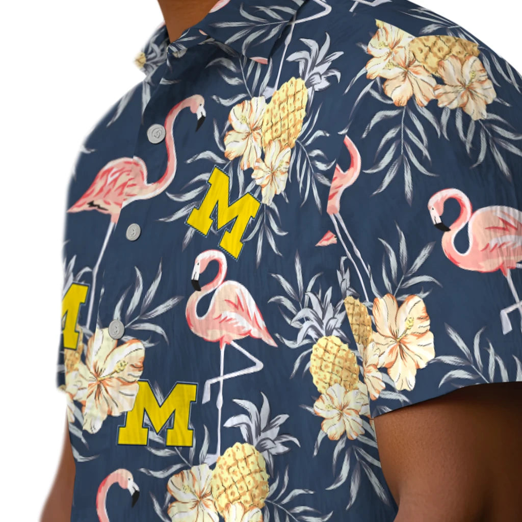 Michigan Wolverines Hawaiian Shirt - Flamingo Hibiscus | Hula Hawaiian Shirts
