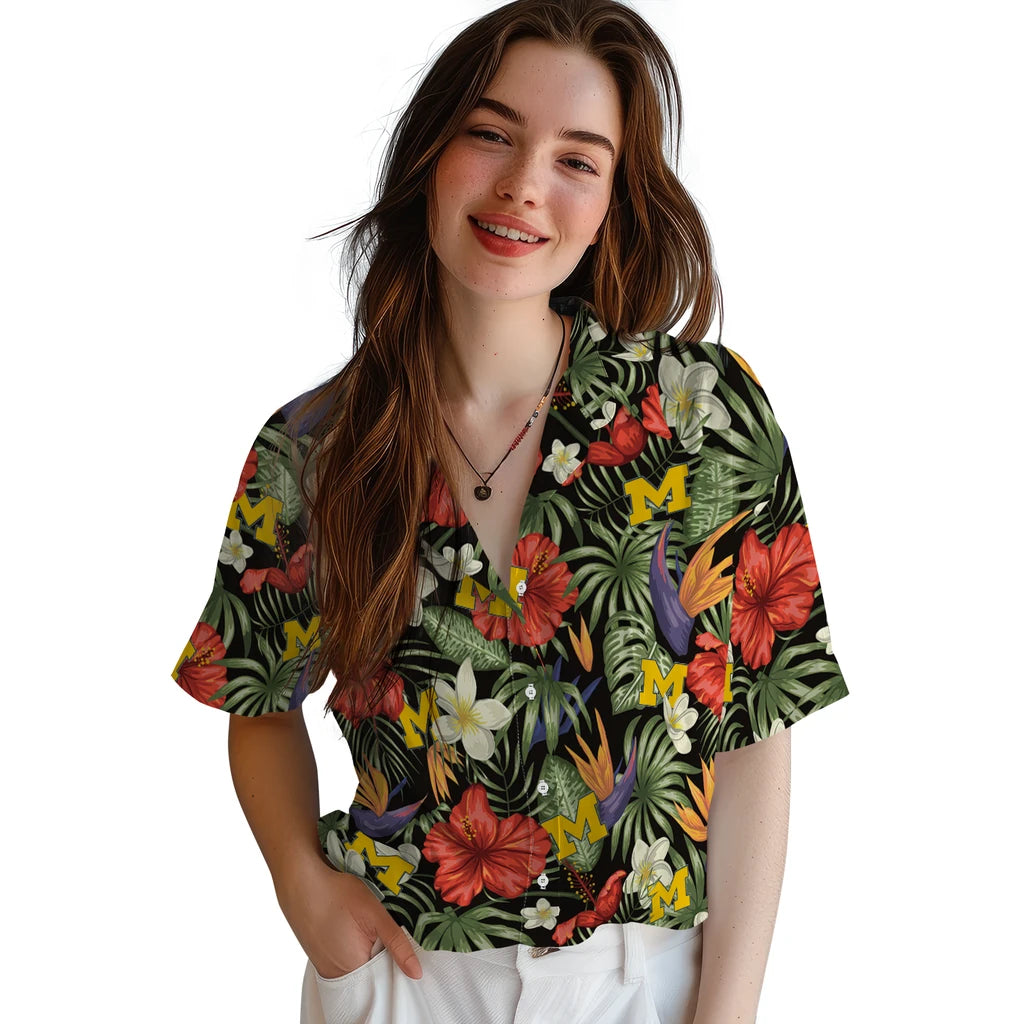 Michigan Wolverines Hawaiian Shirt - Hawaii Floral Hibiscus | Hula Hawaiian Shirts