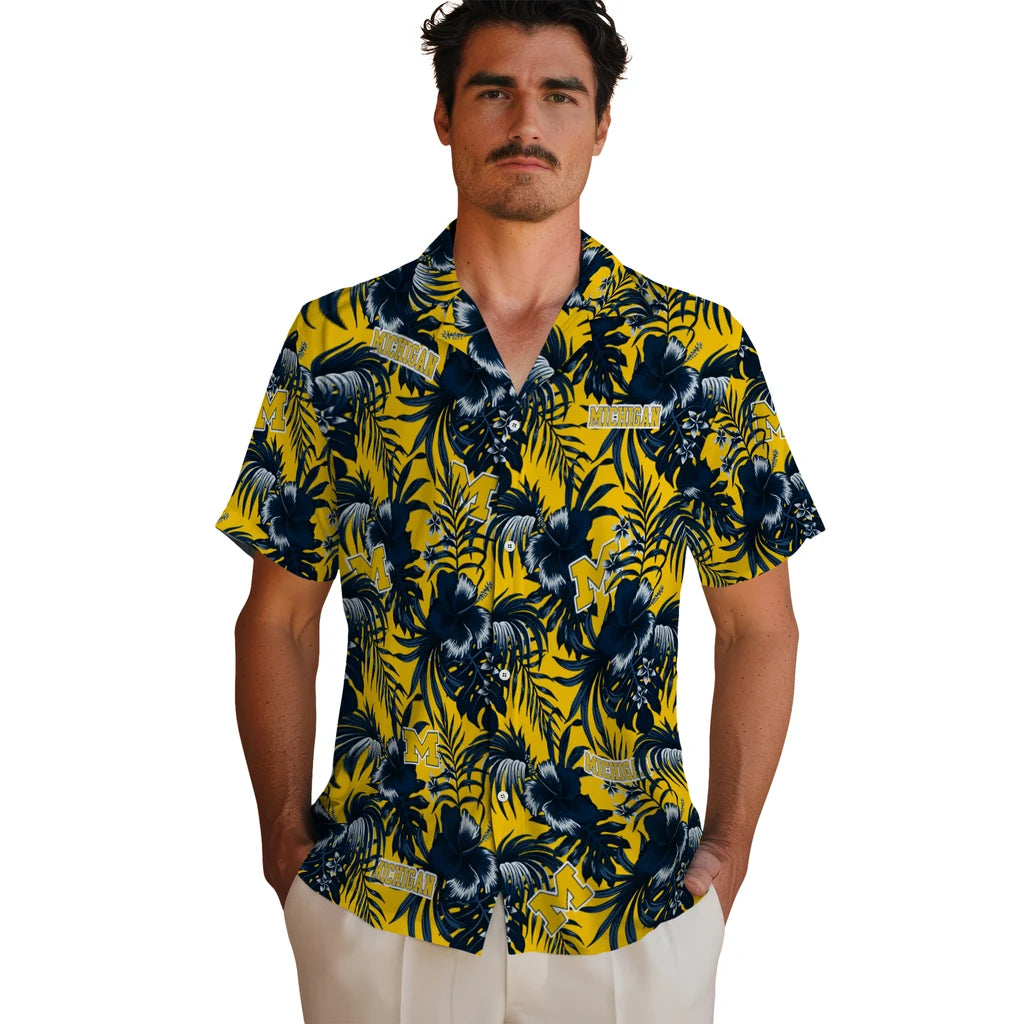 Michigan Wolverines Hawaiian Shirt - Hibiscus Exotic | Hula Hawaiian Shirts