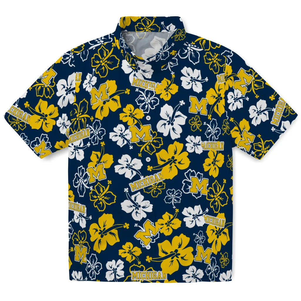 Michigan Wolverines Hawaiian Shirt - Hibiscus Flower Design | Hula Hawaiian Shirts
