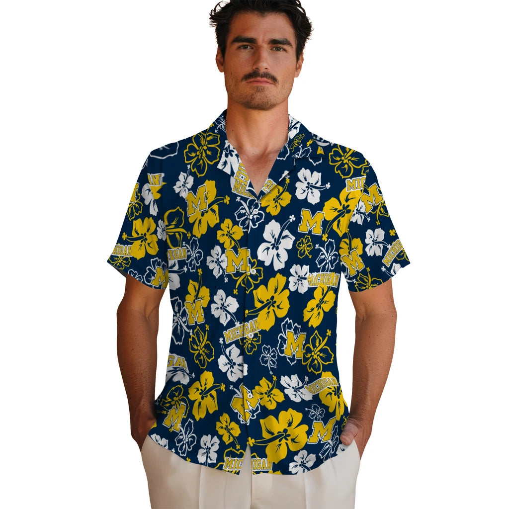 Michigan Wolverines Hawaiian Shirt - Hibiscus Flower Design | Hula Hawaiian Shirts