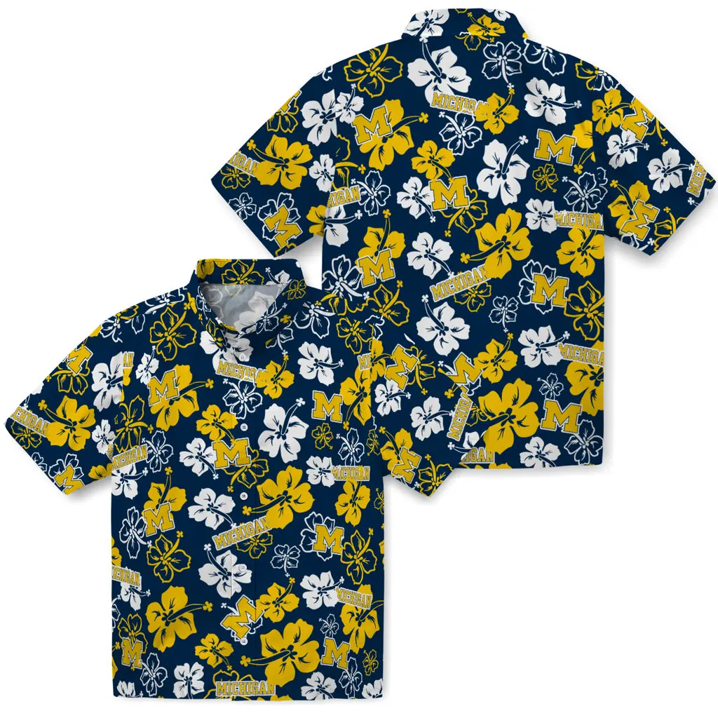 Michigan Wolverines Hawaiian Shirt - Hibiscus Flower Design | Hula Hawaiian Shirts