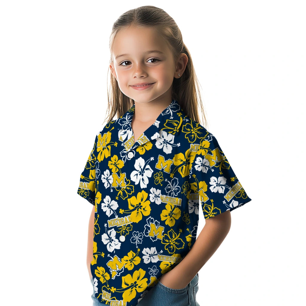 Michigan Wolverines Hawaiian Shirt - Hibiscus Flower Design | Hula Hawaiian Shirts