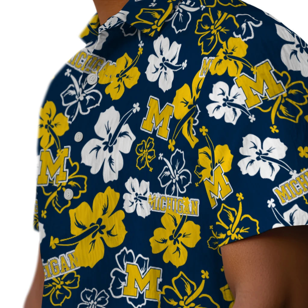 Michigan Wolverines Hawaiian Shirt - Hibiscus Flower Design | Hula Hawaiian Shirts