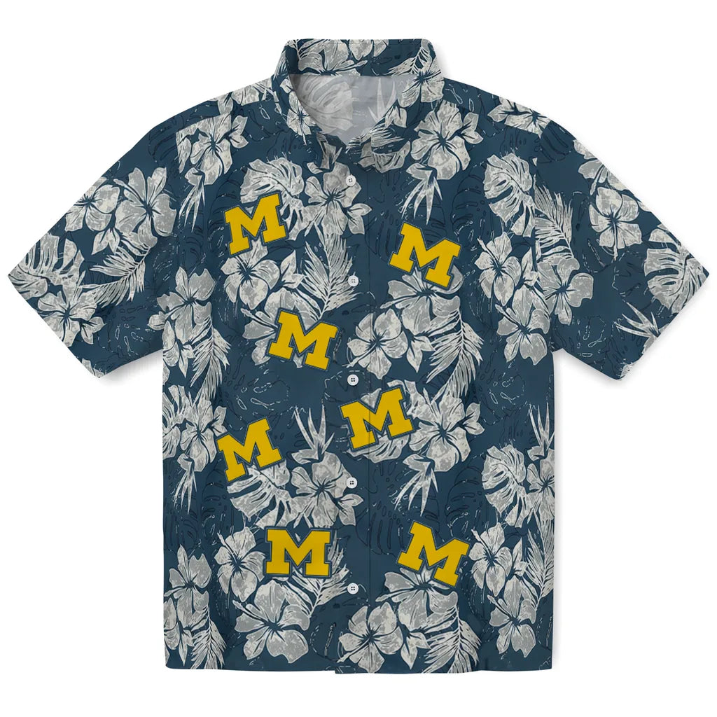 Michigan Wolverines Hawaiian Shirt - Hibiscus Flowers | Hula Hawaiian Shirts