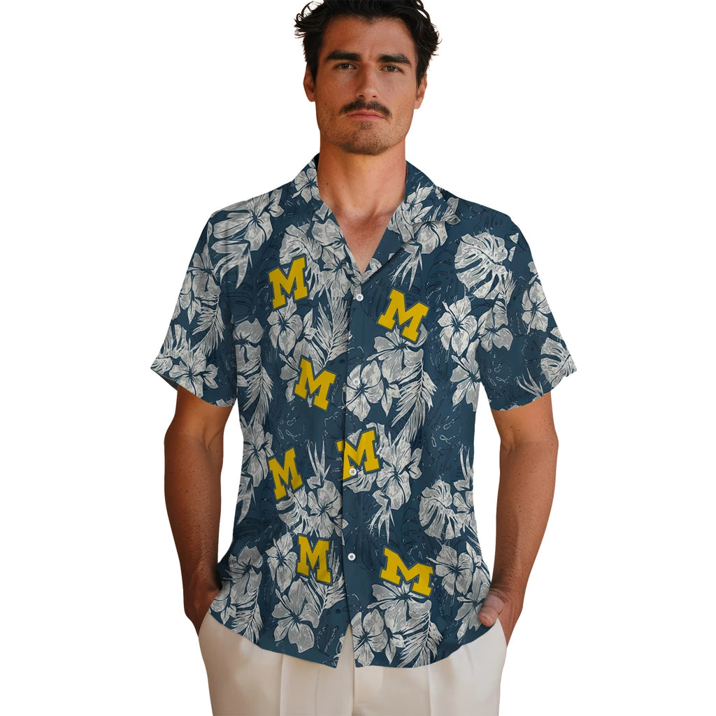 Michigan Wolverines Hawaiian Shirt - Hibiscus Flowers | Hula Hawaiian Shirts