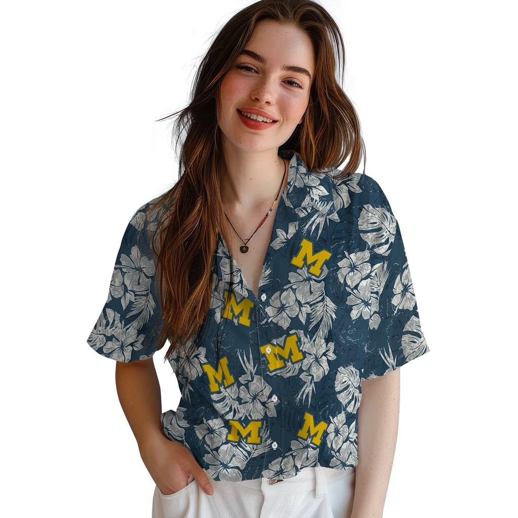 Michigan Wolverines Hawaiian Shirt - Hibiscus Flowers | Hula Hawaiian Shirts