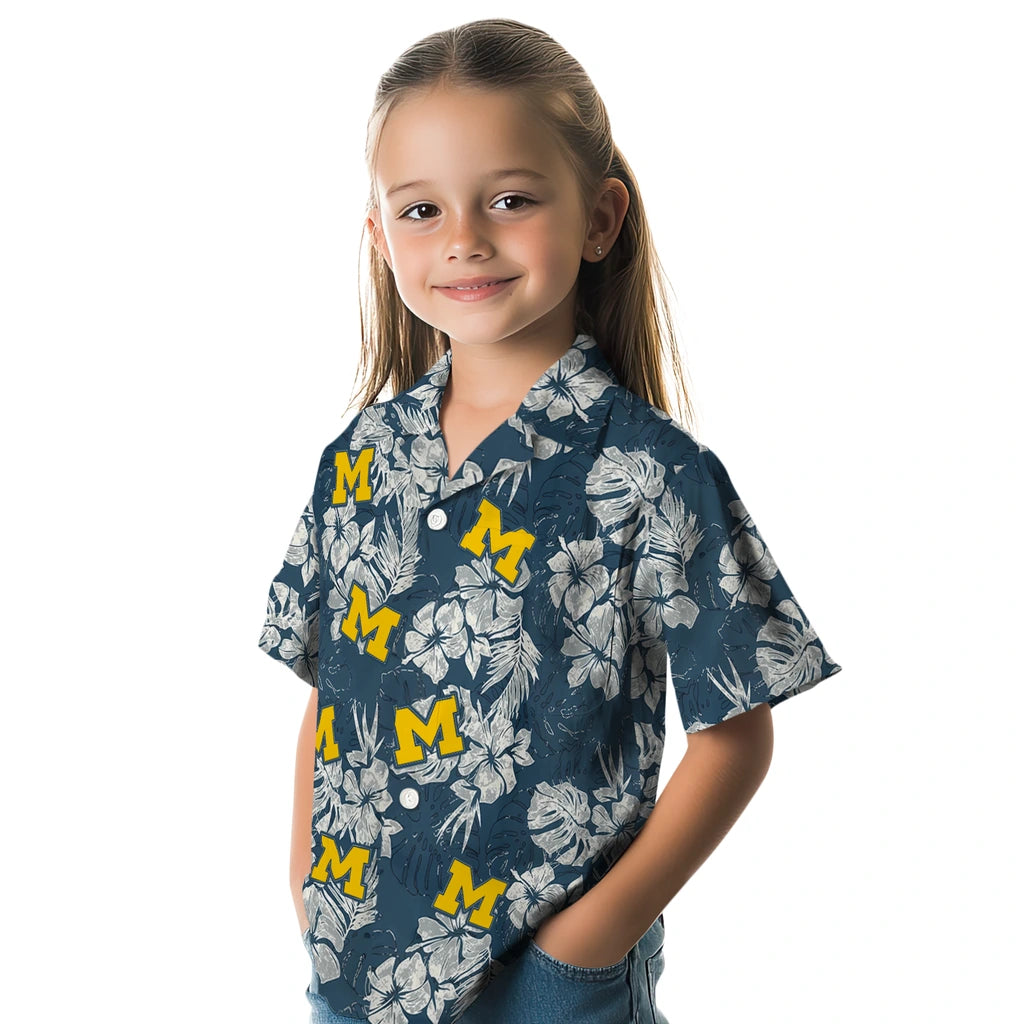 Michigan Wolverines Hawaiian Shirt - Hibiscus Flowers | Hula Hawaiian Shirts