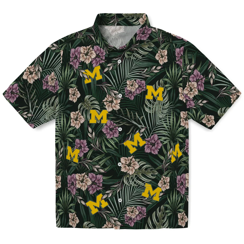 Michigan Wolverines Hawaiian Shirt - Hibiscus Leaves Pattern | Hula Hawaiian Shirts