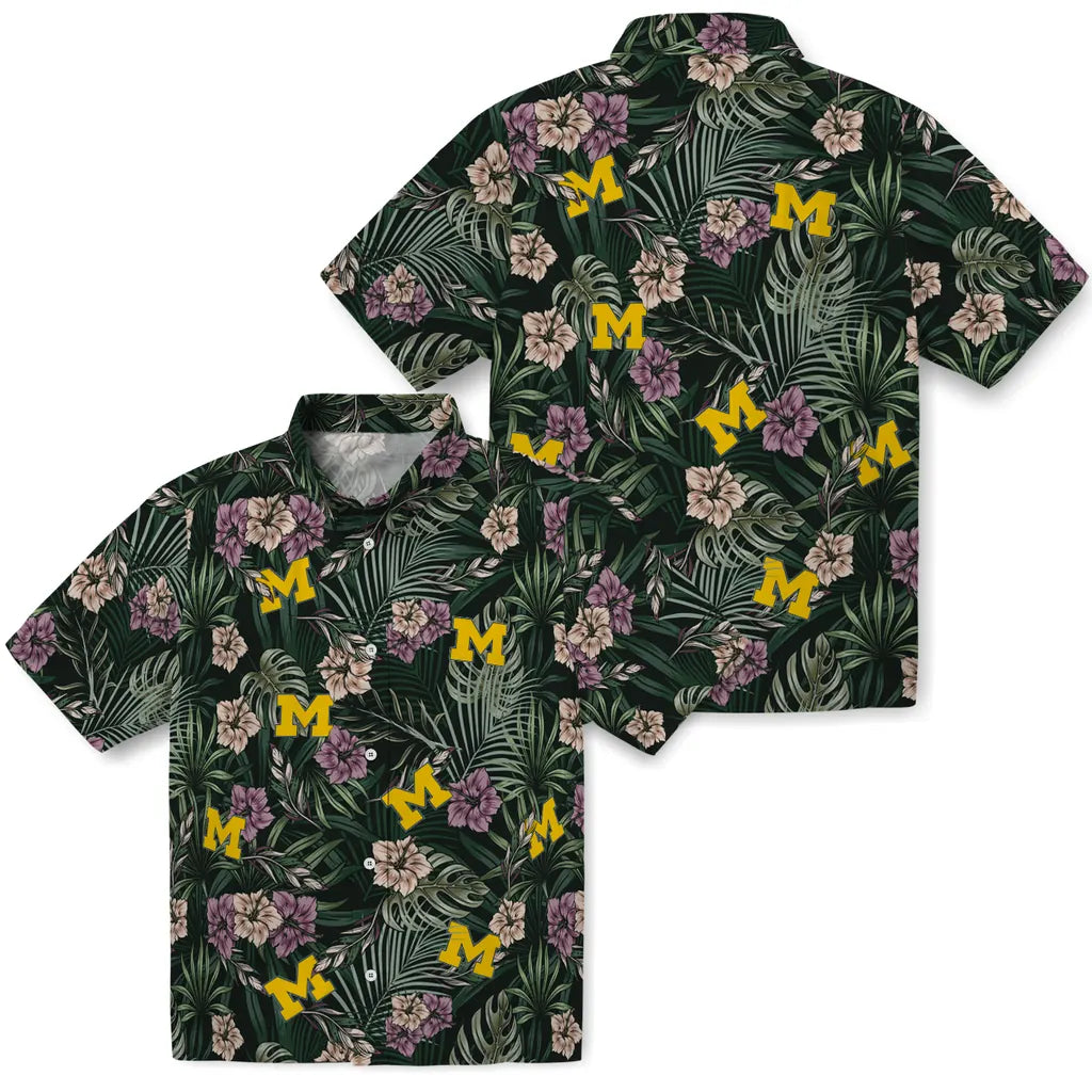 Michigan Wolverines Hawaiian Shirt - Hibiscus Leaves Pattern | Hula Hawaiian Shirts