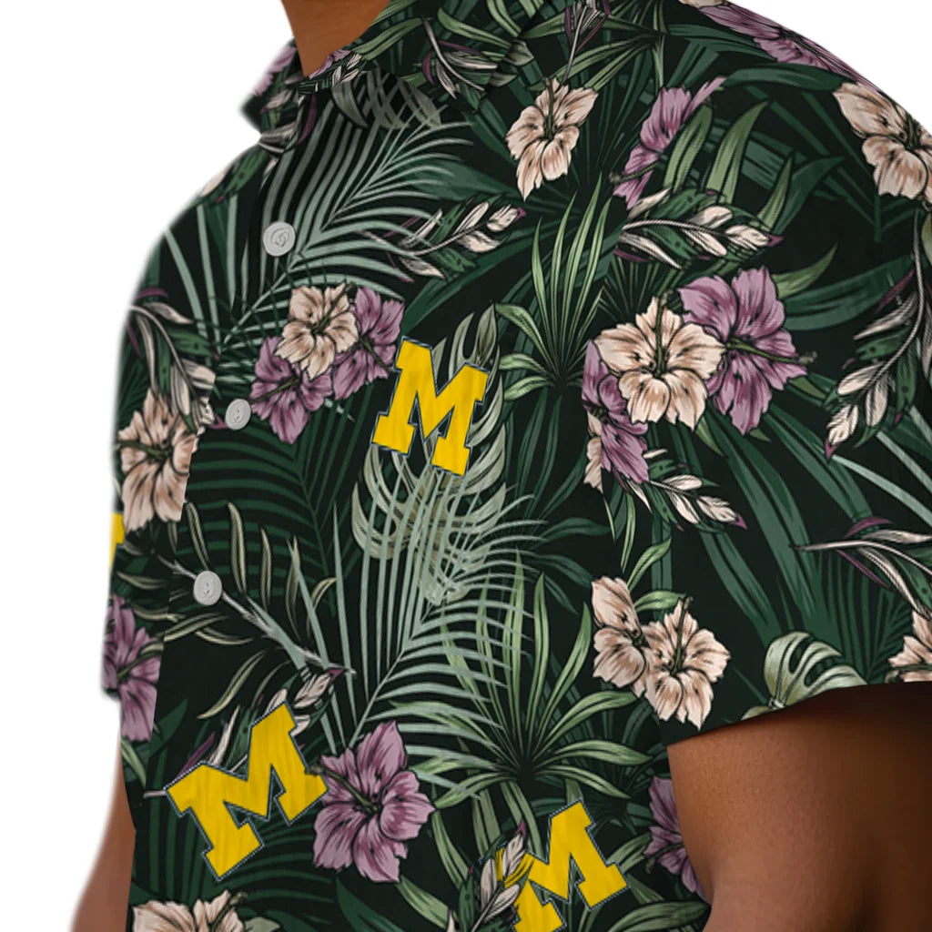 Michigan Wolverines Hawaiian Shirt - Hibiscus Leaves Pattern | Hula Hawaiian Shirts
