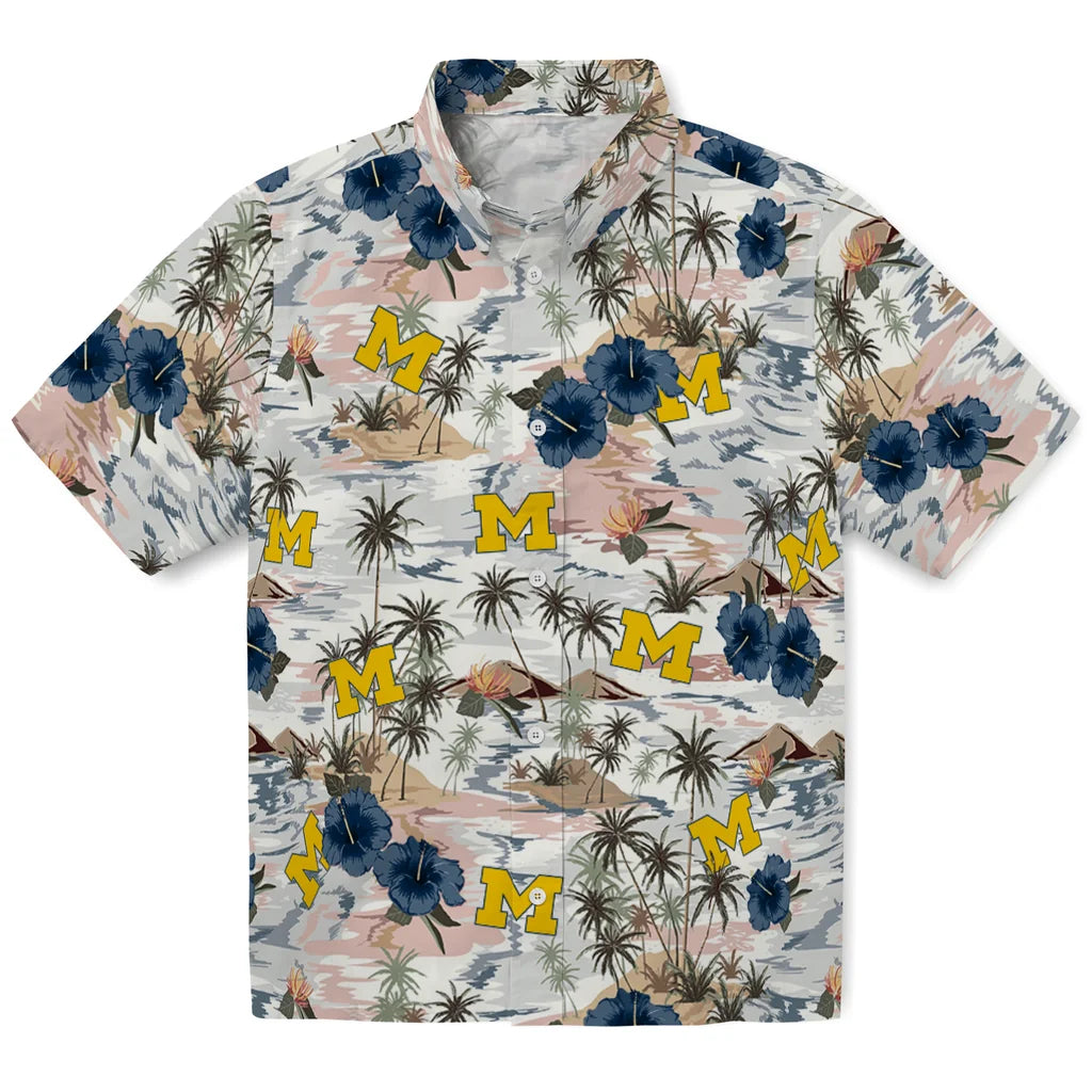 Michigan Wolverines Hawaiian Shirt - Hibiscus Seaside | Hula Hawaiian Shirts